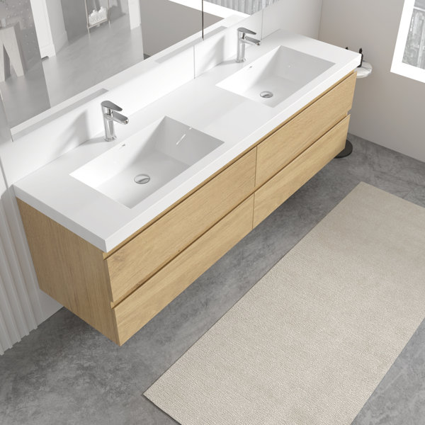 TONA Angela 72 inch Fully Assembled Double Floating Bathroom Vanity ...